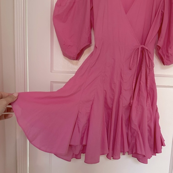 RHODE Rosie Prism Pink puff sleeve wrap mini dress - Picture 7 of 10